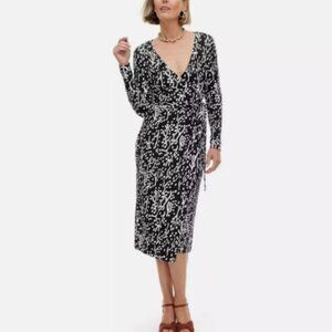 NWT DVF for Target Long Sleeve Midi Sea Spots Black Wrap Dress - Small